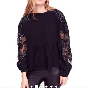 Free People Embroidered Penny Peplum Tee